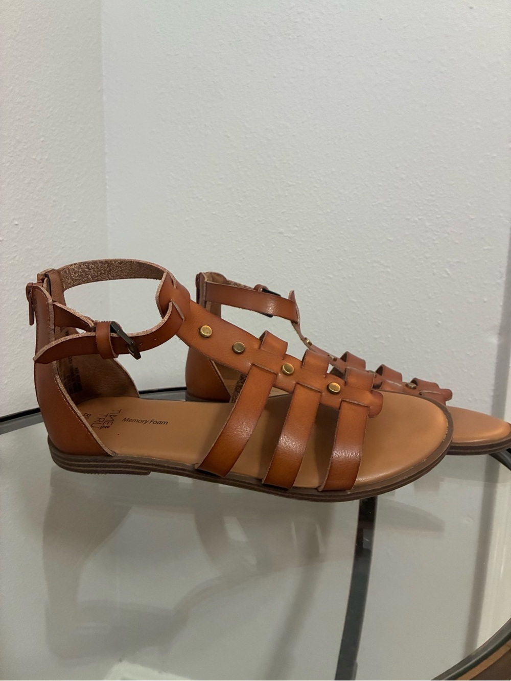 Time and Tru Brown Strappy Gladiator Sandals with Stud Accents